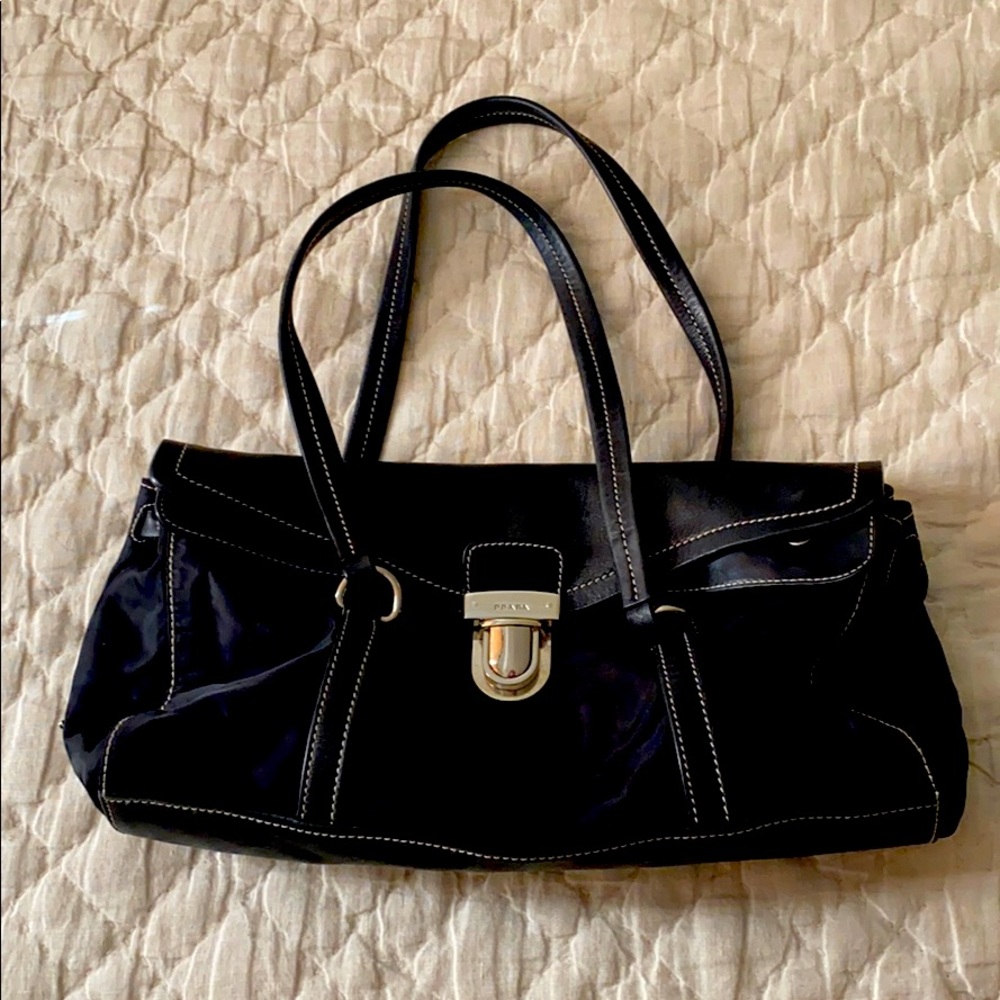 Authentic Prada nylon/leather contrast bag